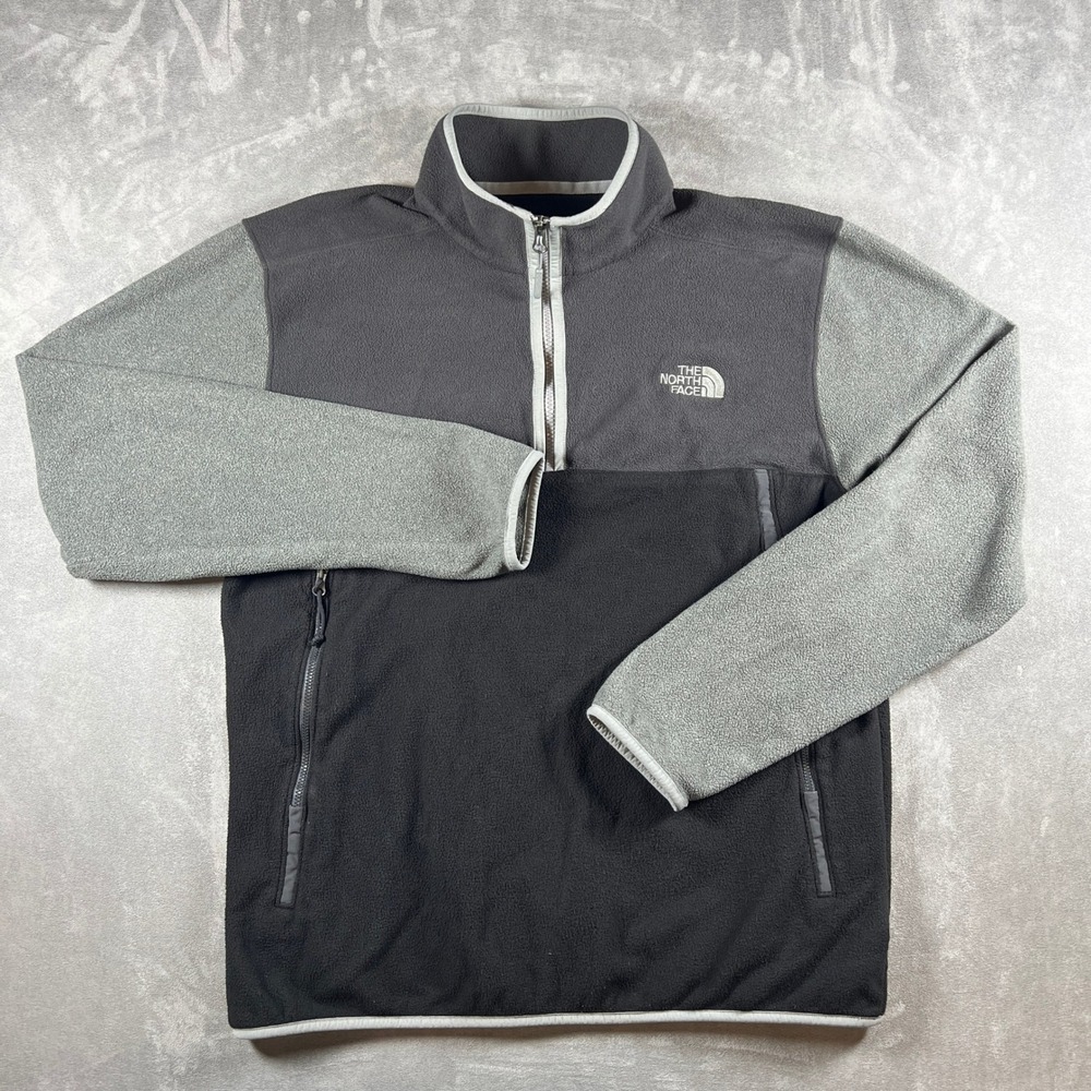The North Face Mens TKA 100 Glacier 1/4 Zip Fleece Gray Black NF0A3MFU Large